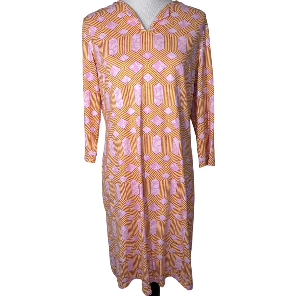 J. McLaughlin Catalina Cloth Geometric Shift Dress Pink Orange, XL
